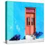 ¡Viva Mexico! Square Collection - Coral Door & Blue Wall in Campeche-Philippe Hugonnard-Stretched Canvas