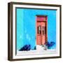 ¡Viva Mexico! Square Collection - Coral Door & Blue Wall in Campeche-Philippe Hugonnard-Framed Photographic Print