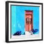 ¡Viva Mexico! Square Collection - Coral Door & Blue Wall in Campeche-Philippe Hugonnard-Framed Photographic Print