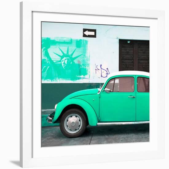 ¡Viva Mexico! Square Collection - Coral Green VW Beetle Car and American Graffiti-Philippe Hugonnard-Framed Photographic Print