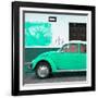 ¡Viva Mexico! Square Collection - Coral Green VW Beetle Car and American Graffiti-Philippe Hugonnard-Framed Photographic Print