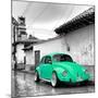 ¡Viva Mexico! Square Collection - Coral Green VW Beetle Car in San Cristobal de Las Casas-Philippe Hugonnard-Mounted Photographic Print