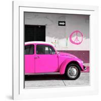 ¡Viva Mexico! Square Collection - Deep Pink VW Beetle Car & Peace Symbol-Philippe Hugonnard-Framed Photographic Print