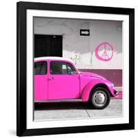 ¡Viva Mexico! Square Collection - Deep Pink VW Beetle Car & Peace Symbol-Philippe Hugonnard-Framed Photographic Print