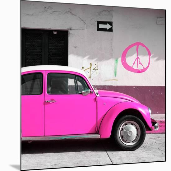 ¡Viva Mexico! Square Collection - Deep Pink VW Beetle Car & Peace Symbol-Philippe Hugonnard-Mounted Photographic Print