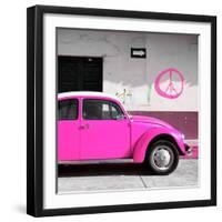 ¡Viva Mexico! Square Collection - Deep Pink VW Beetle Car & Peace Symbol-Philippe Hugonnard-Framed Photographic Print