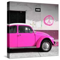 ¡Viva Mexico! Square Collection - Deep Pink VW Beetle Car & Peace Symbol-Philippe Hugonnard-Stretched Canvas