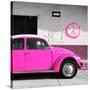 ¡Viva Mexico! Square Collection - Deep Pink VW Beetle Car & Peace Symbol-Philippe Hugonnard-Stretched Canvas
