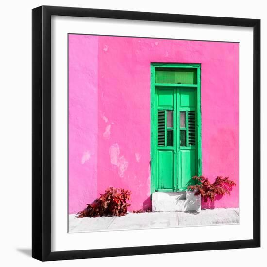 ¡Viva Mexico! Square Collection - Green Door & Pink Wall in Campeche-Philippe Hugonnard-Framed Photographic Print