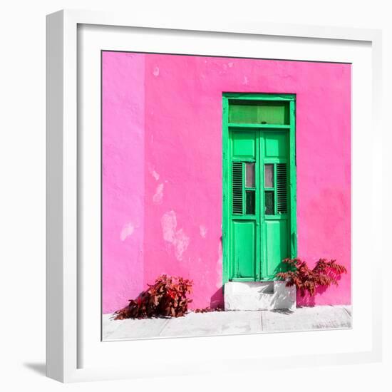 ¡Viva Mexico! Square Collection - Green Door & Pink Wall in Campeche-Philippe Hugonnard-Framed Photographic Print