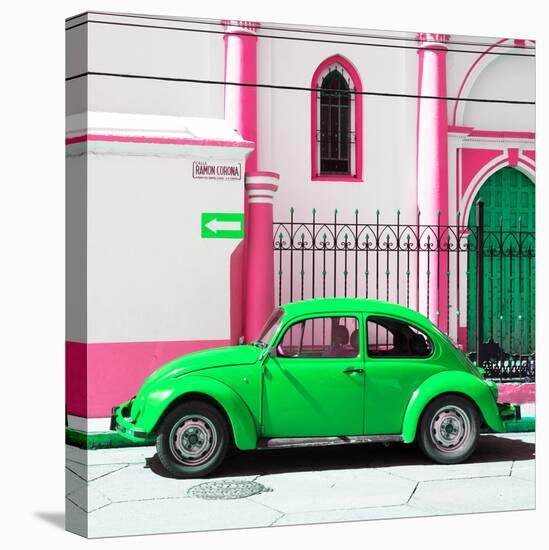 ¡Viva Mexico! Square Collection - Green VW Beetle in San Cristobal-Philippe Hugonnard-Stretched Canvas