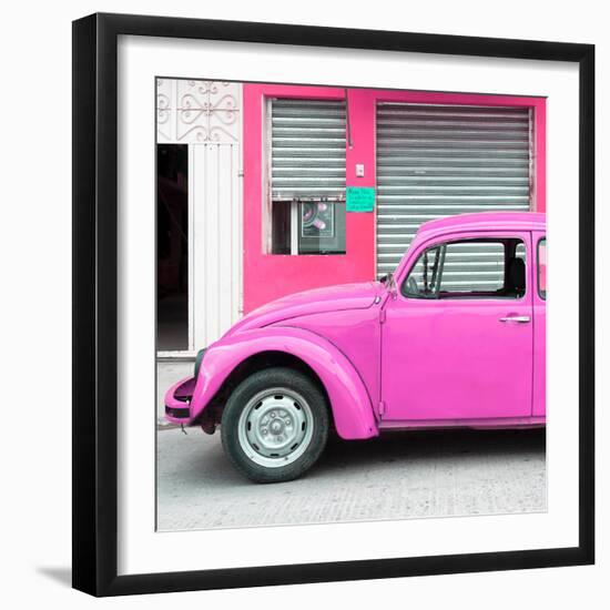 ¡Viva Mexico! Square Collection - Hot Pink VW Beetle and Pink Facade-Philippe Hugonnard-Framed Photographic Print