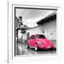 ?Viva Mexico! Square Collection - Hot Pink VW Beetle Car in San Cristobal de Las Casas-Philippe Hugonnard-Framed Photographic Print