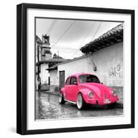 ?Viva Mexico! Square Collection - Hot Pink VW Beetle Car in San Cristobal de Las Casas-Philippe Hugonnard-Framed Photographic Print