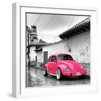 ?Viva Mexico! Square Collection - Hot Pink VW Beetle Car in San Cristobal de Las Casas-Philippe Hugonnard-Framed Photographic Print