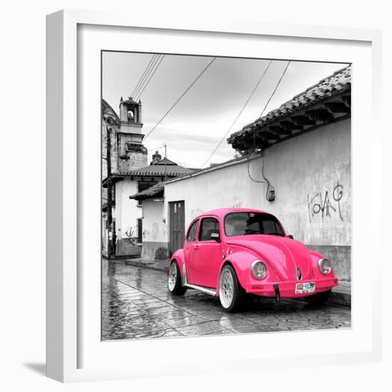 ?Viva Mexico! Square Collection - Hot Pink VW Beetle Car in San Cristobal de Las Casas-Philippe Hugonnard-Framed Photographic Print