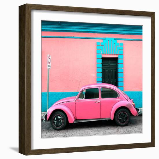 ¡Viva Mexico! Square Collection - Hot Pink VW Beetle - San Cristobal-Philippe Hugonnard-Framed Photographic Print