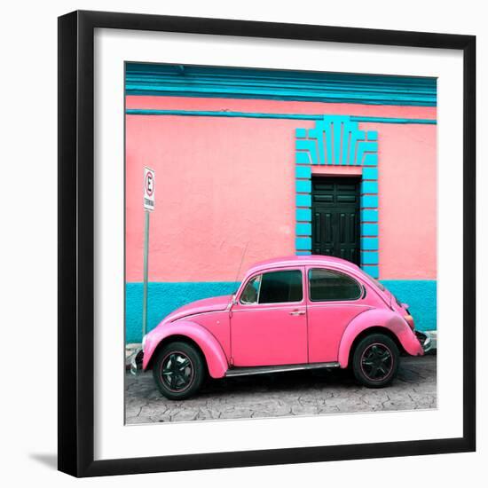 ¡Viva Mexico! Square Collection - Hot Pink VW Beetle - San Cristobal-Philippe Hugonnard-Framed Photographic Print