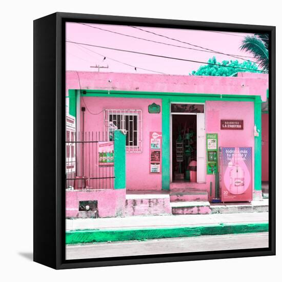 ¡Viva Mexico! Square Collection - "La Esquina" Pink Supermarket - Cancun-Philippe Hugonnard-Framed Stretched Canvas