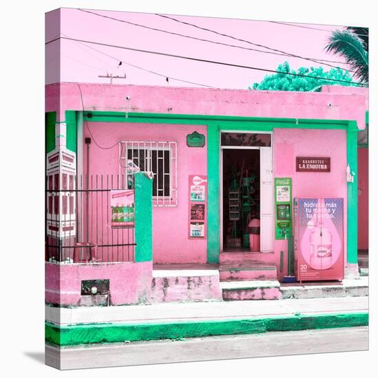 ¡Viva Mexico! Square Collection - "La Esquina" Pink Supermarket - Cancun-Philippe Hugonnard-Stretched Canvas