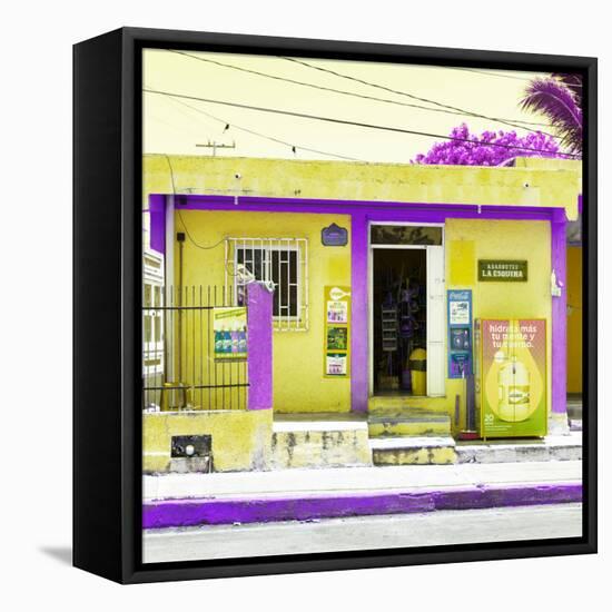 ¡Viva Mexico! Square Collection - "La Esquina" Yellow Supermarket - Cancun-Philippe Hugonnard-Framed Stretched Canvas