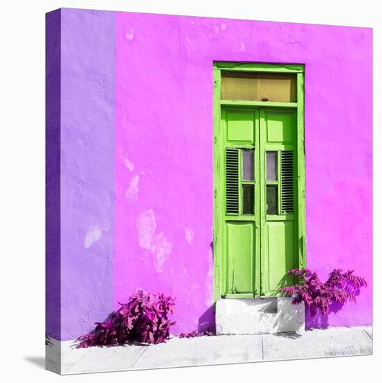 ¡Viva Mexico! Square Collection - Lime Green Door & Pink Wall in Campeche-Philippe Hugonnard-Stretched Canvas