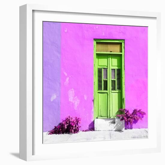 ¡Viva Mexico! Square Collection - Lime Green Door & Pink Wall in Campeche-Philippe Hugonnard-Framed Photographic Print