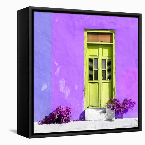 ¡Viva Mexico! Square Collection - Lime Green Door & Purple Wall in Campeche-Philippe Hugonnard-Framed Stretched Canvas