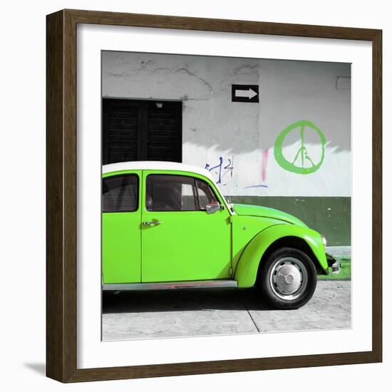 ?Viva Mexico! Square Collection - Lime Green VW Beetle Car & Peace Symbol-Philippe Hugonnard-Framed Photographic Print