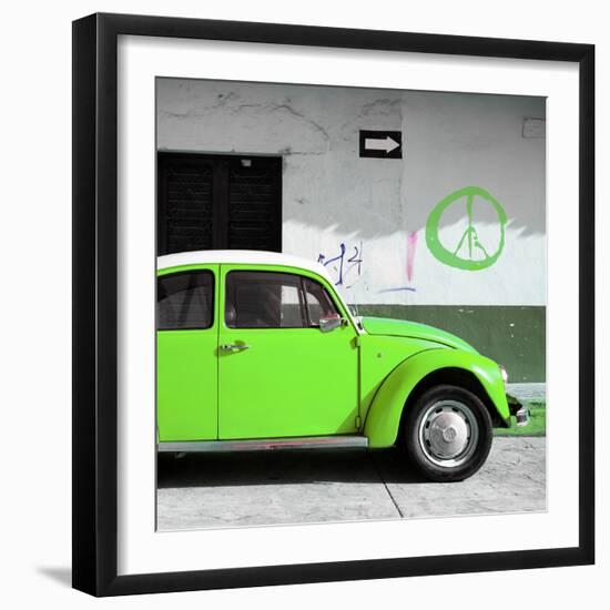 ?Viva Mexico! Square Collection - Lime Green VW Beetle Car & Peace Symbol-Philippe Hugonnard-Framed Photographic Print