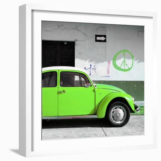 ?Viva Mexico! Square Collection - Lime Green VW Beetle Car & Peace Symbol-Philippe Hugonnard-Framed Photographic Print