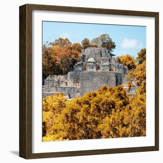 ¡Viva Mexico! Square Collection - Mayan Pyramid of Calakmul with Fall Colors-Philippe Hugonnard-Framed Photographic Print