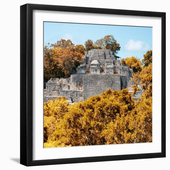 ¡Viva Mexico! Square Collection - Mayan Pyramid of Calakmul with Fall Colors-Philippe Hugonnard-Framed Photographic Print