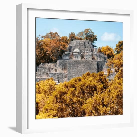 ¡Viva Mexico! Square Collection - Mayan Pyramid of Calakmul with Fall Colors-Philippe Hugonnard-Framed Photographic Print