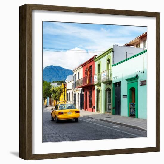 ¡Viva Mexico! Square Collection - Oaxaca Street with Yellow Taxi-Philippe Hugonnard-Framed Photographic Print