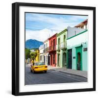 ¡Viva Mexico! Square Collection - Oaxaca Street with Yellow Taxi-Philippe Hugonnard-Framed Photographic Print