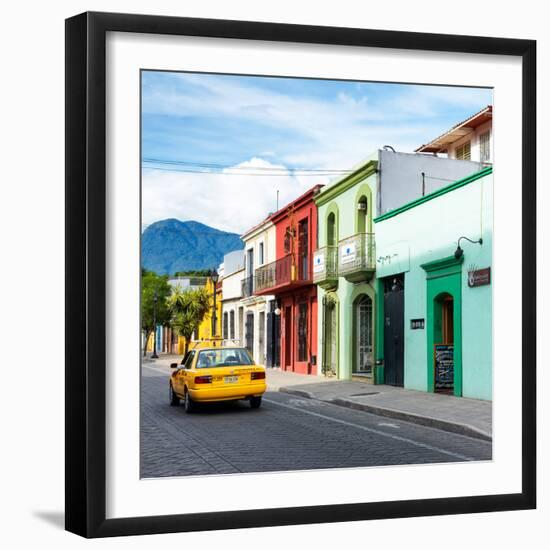 ¡Viva Mexico! Square Collection - Oaxaca Street with Yellow Taxi-Philippe Hugonnard-Framed Photographic Print