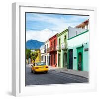 ¡Viva Mexico! Square Collection - Oaxaca Street with Yellow Taxi-Philippe Hugonnard-Framed Photographic Print