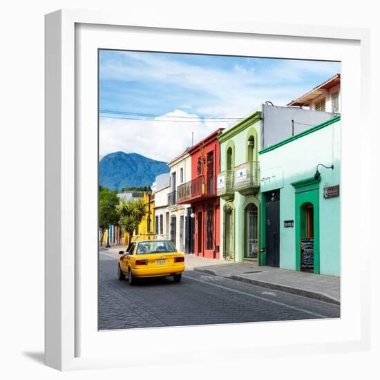 ¡Viva Mexico! Square Collection - Oaxaca Street with Yellow Taxi-Philippe Hugonnard-Framed Photographic Print