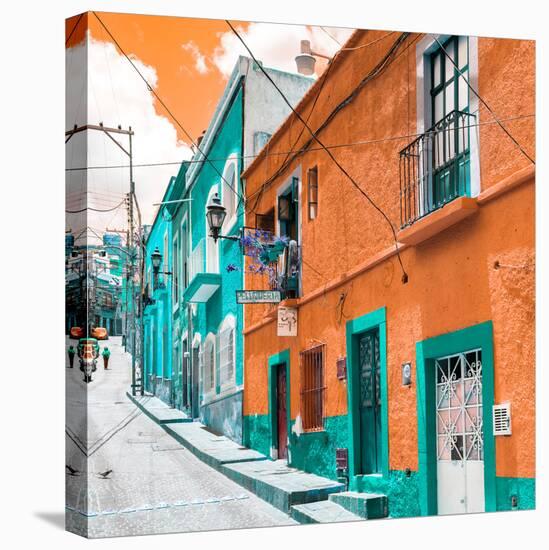 ¡Viva Mexico! Square Collection - Orange & Turquoise Facades of Guanajuato-Philippe Hugonnard-Stretched Canvas