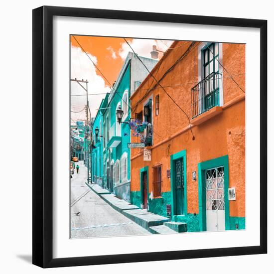 ¡Viva Mexico! Square Collection - Orange & Turquoise Facades of Guanajuato-Philippe Hugonnard-Framed Photographic Print