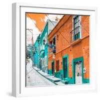 ¡Viva Mexico! Square Collection - Orange & Turquoise Facades of Guanajuato-Philippe Hugonnard-Framed Photographic Print