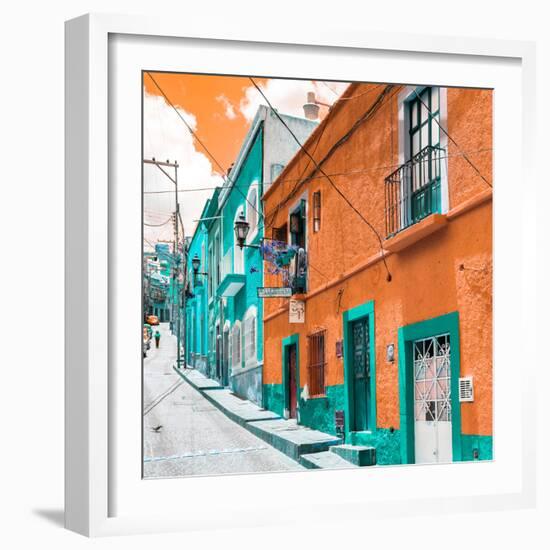 ¡Viva Mexico! Square Collection - Orange & Turquoise Facades of Guanajuato-Philippe Hugonnard-Framed Photographic Print