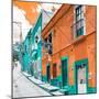 ¡Viva Mexico! Square Collection - Orange & Turquoise Facades of Guanajuato-Philippe Hugonnard-Mounted Photographic Print