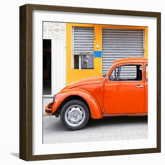 ¡Viva Mexico! Square Collection - Orange VW Beetle and Light Orange Facade-Philippe Hugonnard-Framed Photographic Print