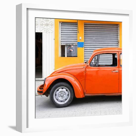 ¡Viva Mexico! Square Collection - Orange VW Beetle and Light Orange Facade-Philippe Hugonnard-Framed Photographic Print