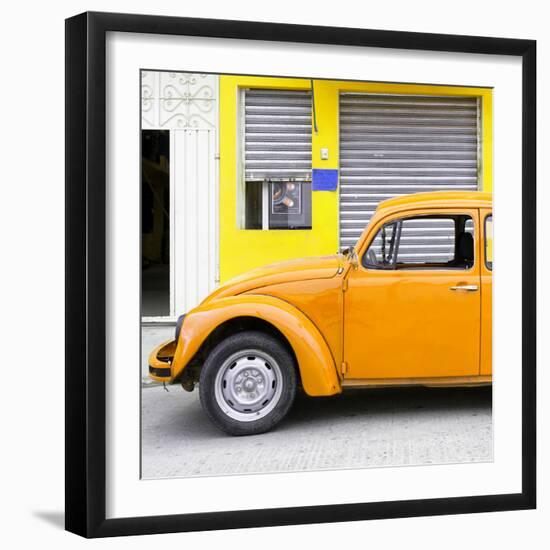 ¡Viva Mexico! Square Collection - Orange VW Beetle and Yellow Facade-Philippe Hugonnard-Framed Photographic Print