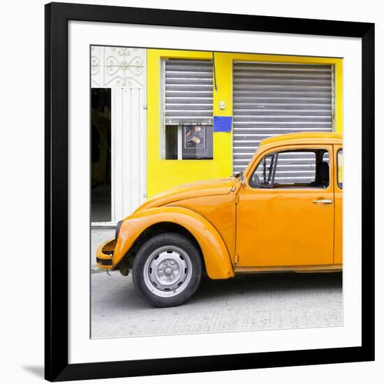 ¡Viva Mexico! Square Collection - Orange VW Beetle and Yellow Facade-Philippe Hugonnard-Framed Photographic Print