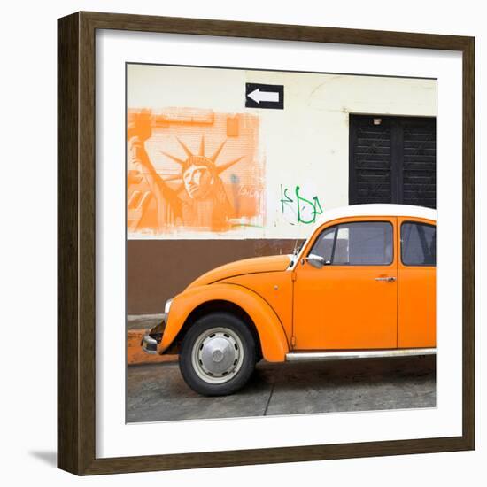¡Viva Mexico! Square Collection - Orange VW Beetle Car and American Graffiti-Philippe Hugonnard-Framed Photographic Print