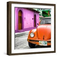 ¡Viva Mexico! Square Collection - Orange VW Beetle Car and Colorful House-Philippe Hugonnard-Framed Photographic Print